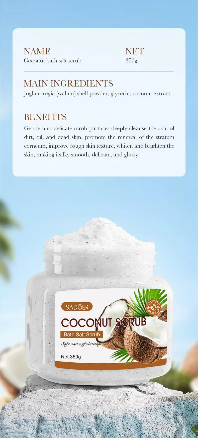 350g Body Bath Scrub, with Gentle and Fine Exfoliating Particles That Can Clean Dirt and Oil from the Skin, Improve Rough Skin Texture, Make the Skin Bright, and Give It a Silky, Smooth, and Radiant Feel - Home Care