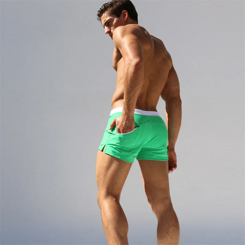 Men's Swimsuit 10 Color Back Pocket Design Quick-drying Beach Men's Boxer Shorts Summer Swimming Trunks