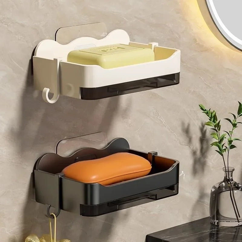 Wall-mounted Drain Soap Box Soap Holder Bathroom Wall Hanging Box Perforation-free Bathroom Soap Box Storage Rack