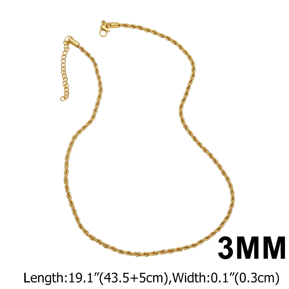 OCESRIO Trendy Gold Color 3/4/5/6mm Twisted Rope Chain Copper Gold Plated Handmade Necklace Chain Jewelry Making Supplies nker31
