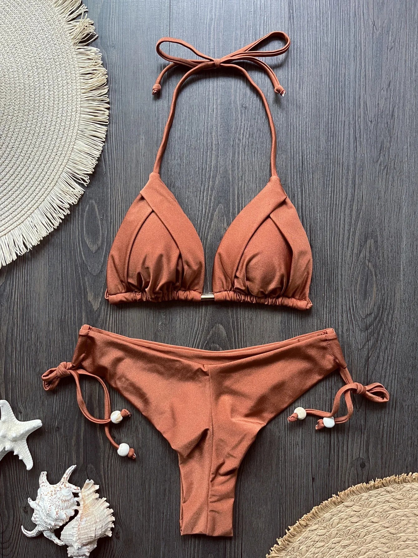 Summer Brazilian Bikini Set Women Sexy Bandage Top Thong Bottom 2 Pieces Set Push-up Swimwear Lace Up Swimsuit Beachwear