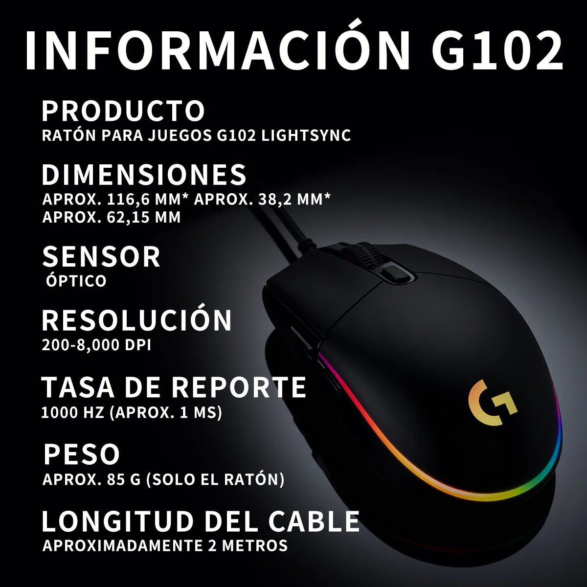 Logitech G102 gaming mouse, USB wired connection, 8000 DPI adjustable, RGB colorful lighting, play PUBG without pressure