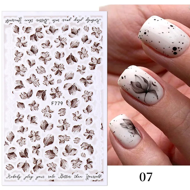 1PCS Black White Butterfly Laser Nail Stickers Y2K Nail Art Decoration Abstract Lines Bronzing Flowers Stickers For Nails