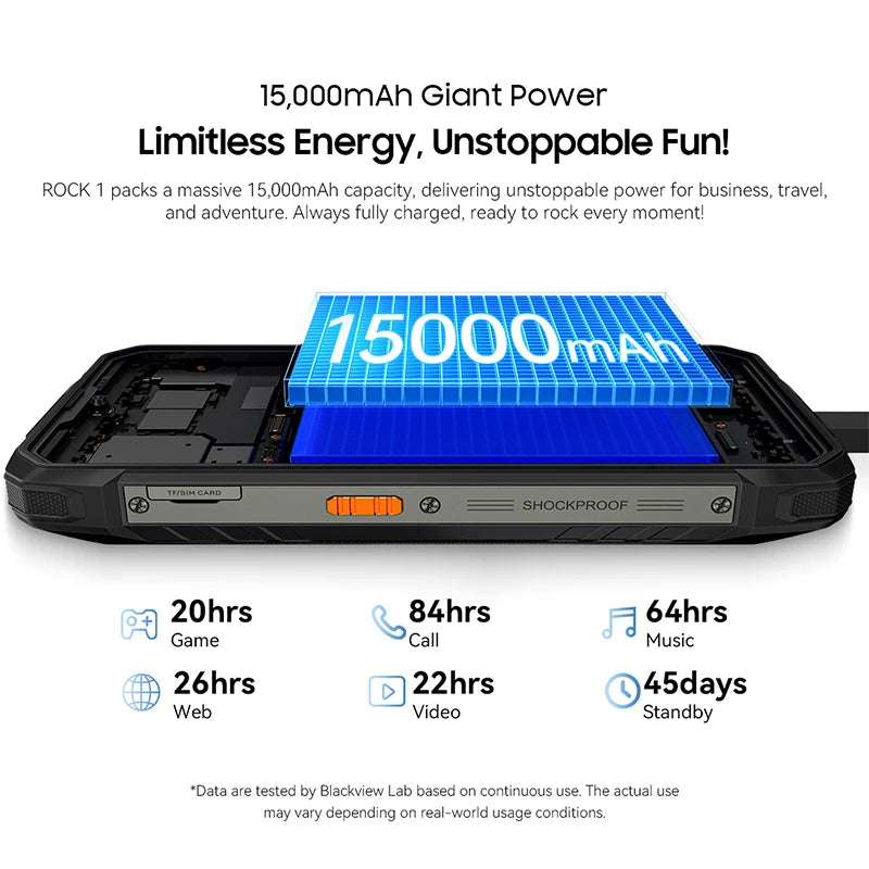 Blackview ROCK 1 AI Rugged Smartphone 6.56-inch 90Hz Display 256GB MediaTek Helio G81 Android 16 NFC Torch 15000mAh Cellphone