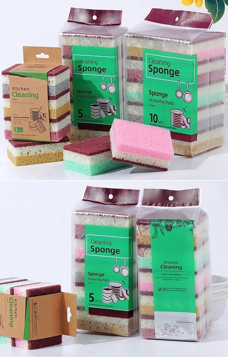 Dishwashing Cleaning Sponge High Density Strong Stain Removal Kitchen Bathroom Dish Washing Cleaning Tool 3-Color Porous Sponge